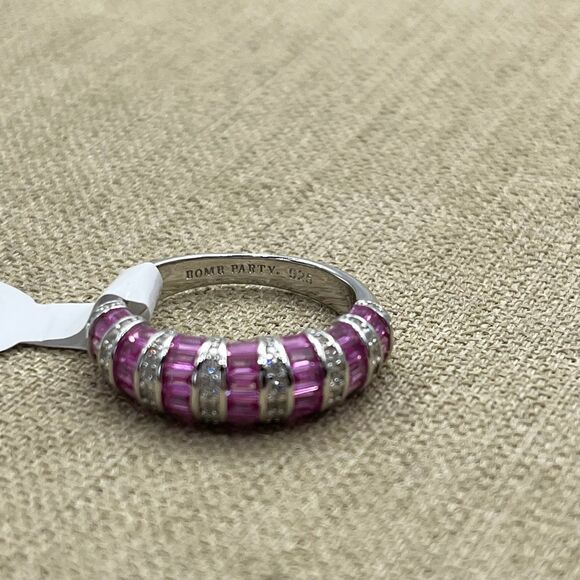 Sterling silver lab created spinel gemstone and CZ band Ring size 7 - Picture 12 of 12